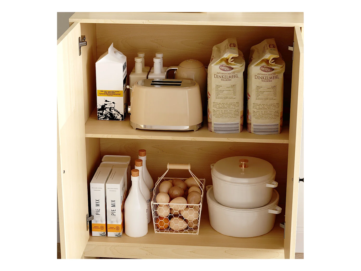 Buffet Haut de Cuisine avec Plan de Travail, Meuble de Rangement avec 2 Portes et Étagères, 70 x 37 x 165cm, Naturel