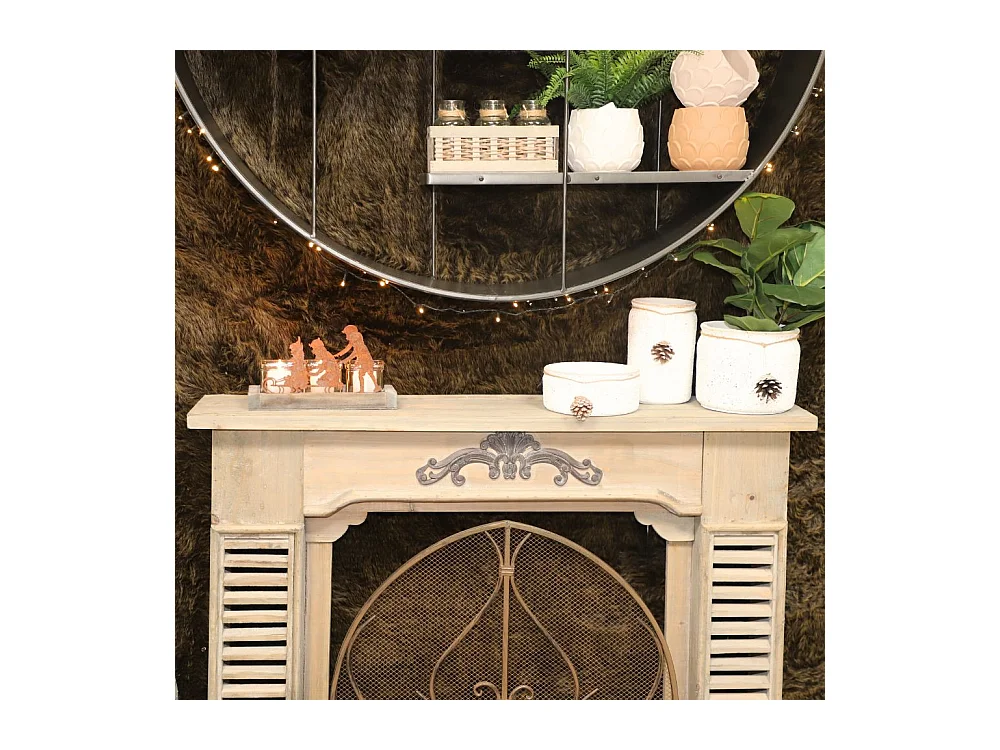 Photophore en bois, métal et verre marron 27 x 11.5 x 14 cm