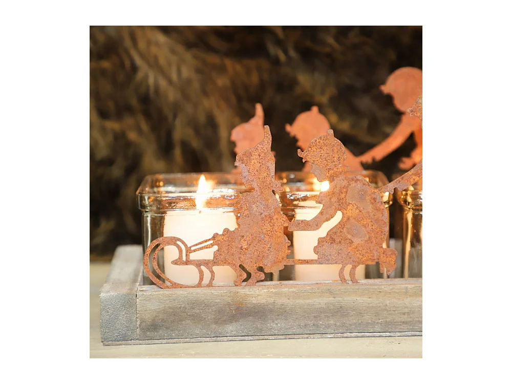 Photophore en bois, métal et verre marron 27 x 11.5 x 14 cm