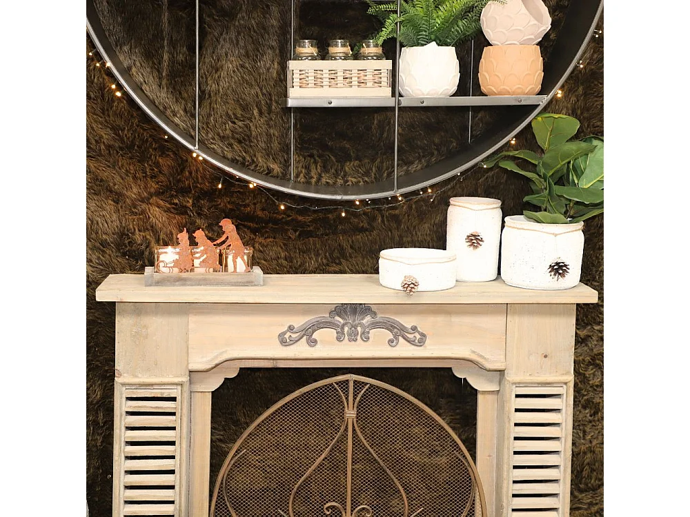 Photophore en bois, métal et verre marron 27 x 11.5 x 14 cm