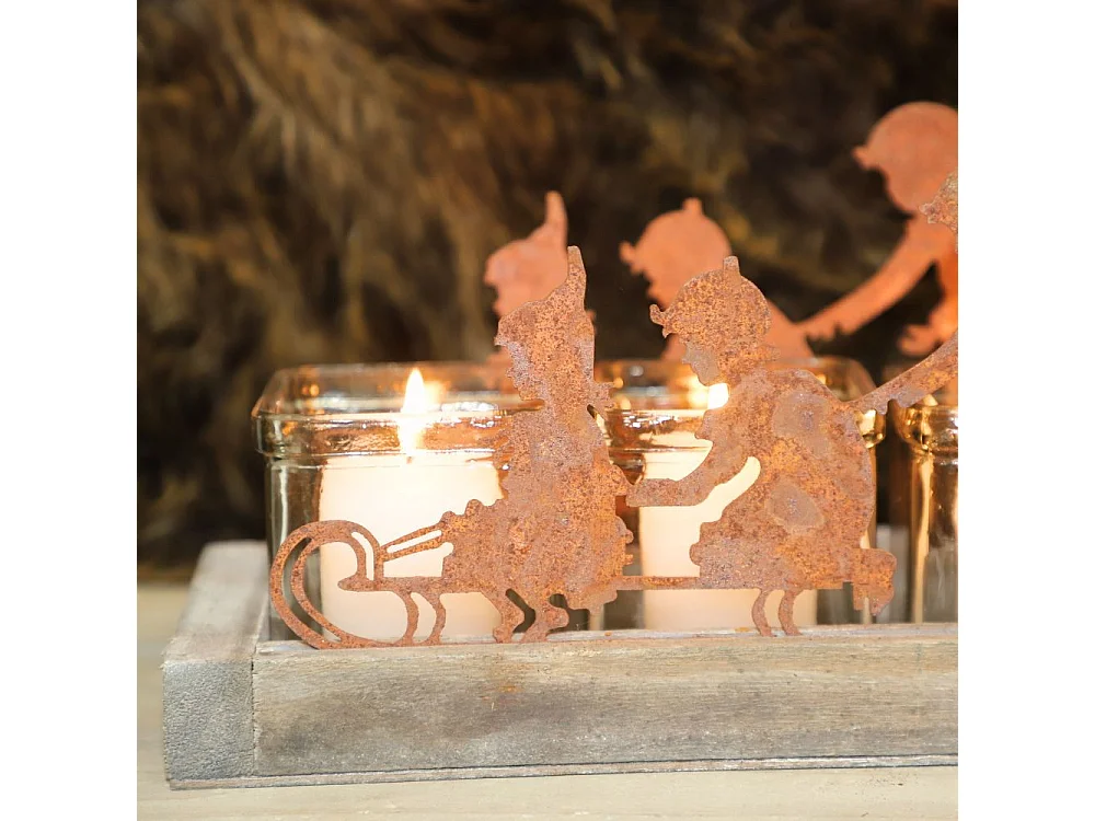 Photophore en bois, métal et verre marron 27 x 11.5 x 14 cm