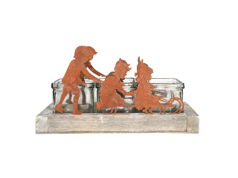 Photophore en bois, métal et verre marron 27 x 11.5 x 14 cm