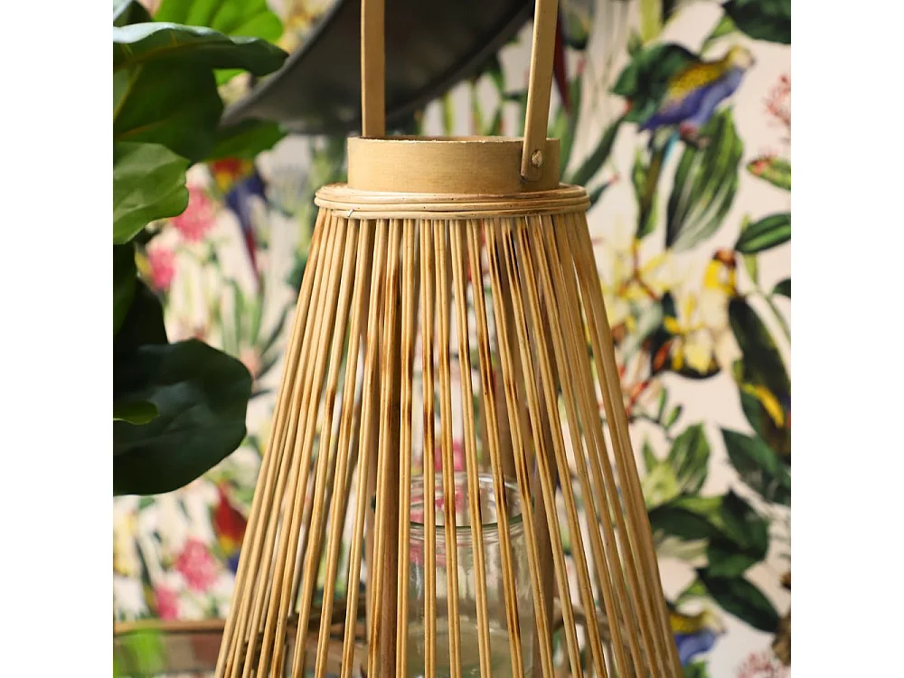 Lanterne jardin extérieur à poser bougie ancienne rotin naturel 46cm