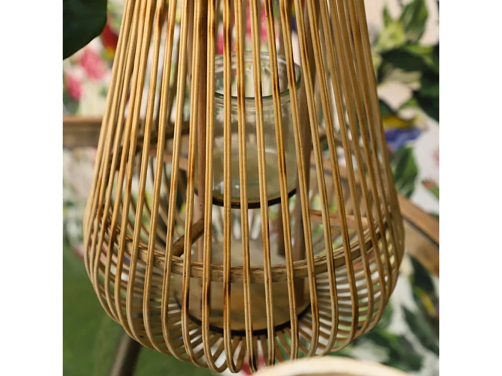 Lanterne jardin extérieur à poser bougie ancienne rotin naturel 46cm