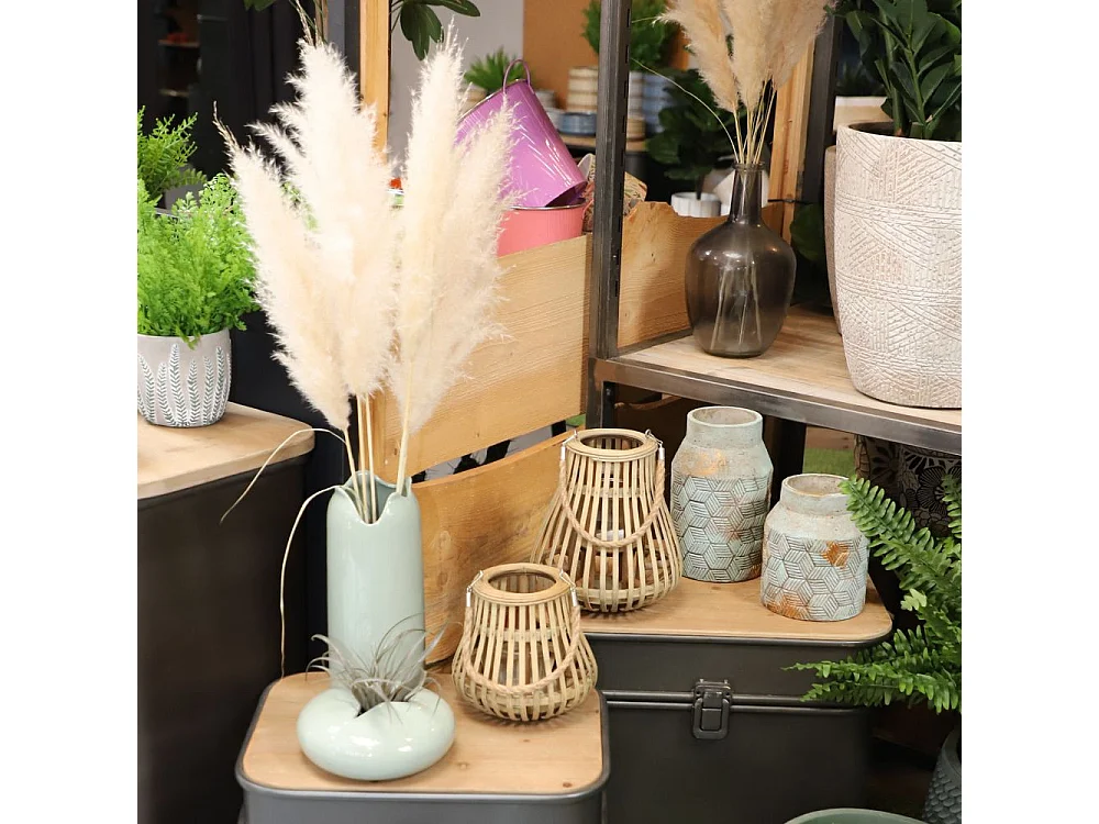 Lanterne jardin extérieur à poser bougie ancienne rotin naturel 20cm