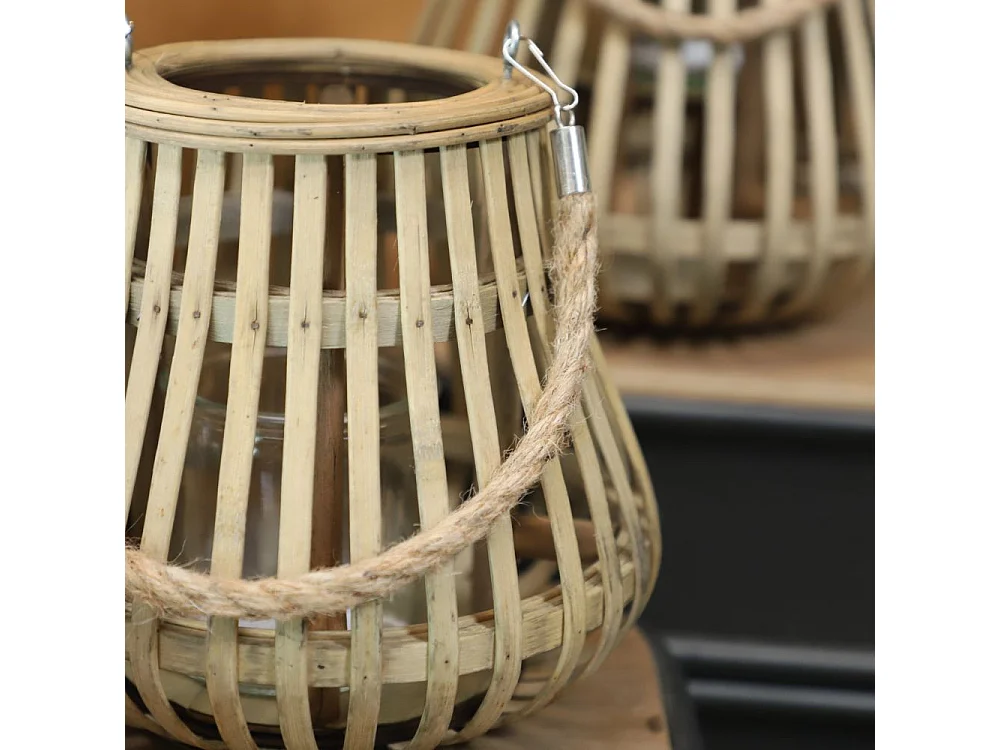 Lanterne jardin extérieur à poser bougie ancienne rotin naturel 20cm