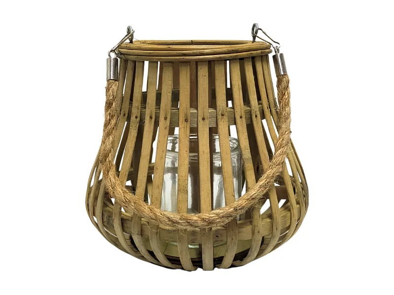 Lanterne jardin extérieur à poser bougie ancienne rotin naturel 20cm