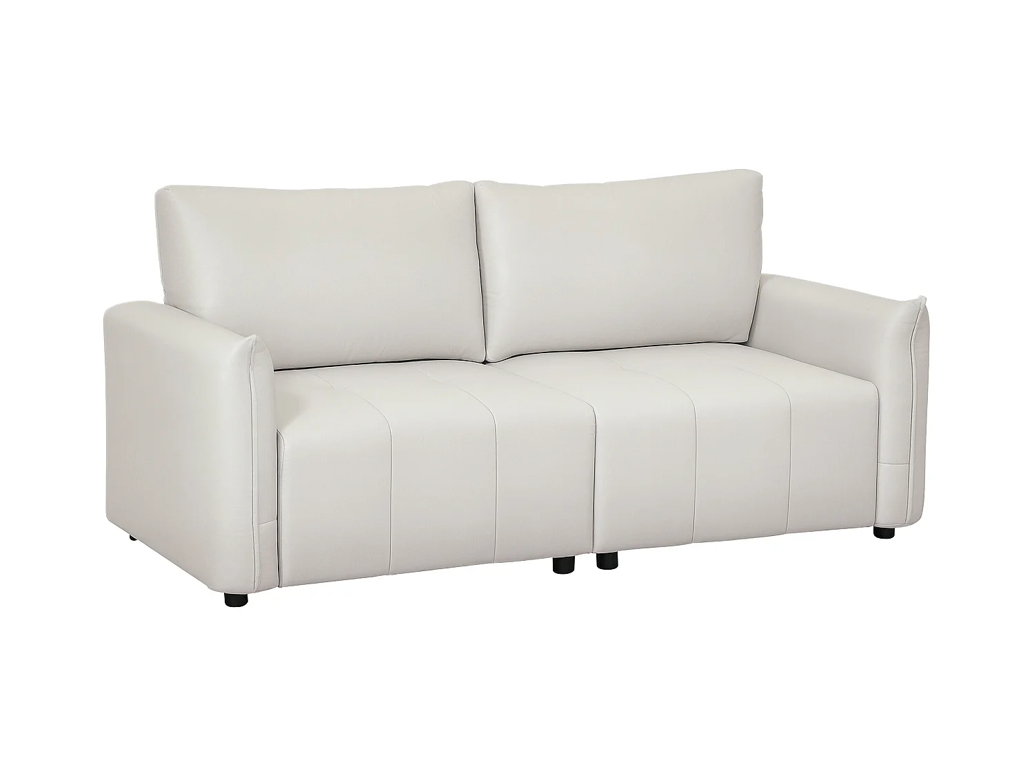 Canapé 3 places assise effet capitonné - dim. 196 x 80 x 84 cm - piètement noir tissu toucher lin blanc cassé