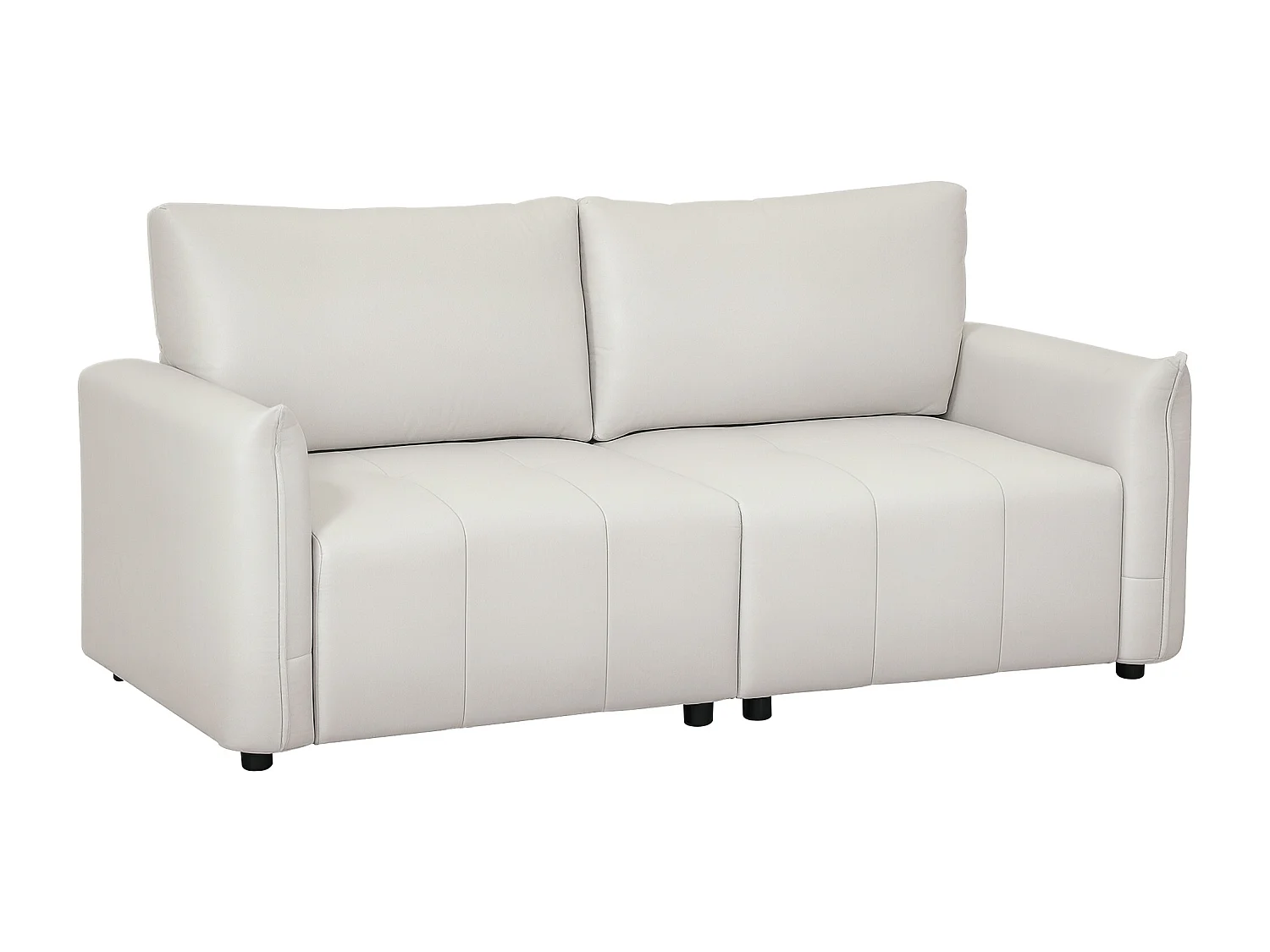 Canapé 3 places assise effet capitonné - dim. 196 x 80 x 84 cm - piètement noir tissu toucher lin blanc cassé