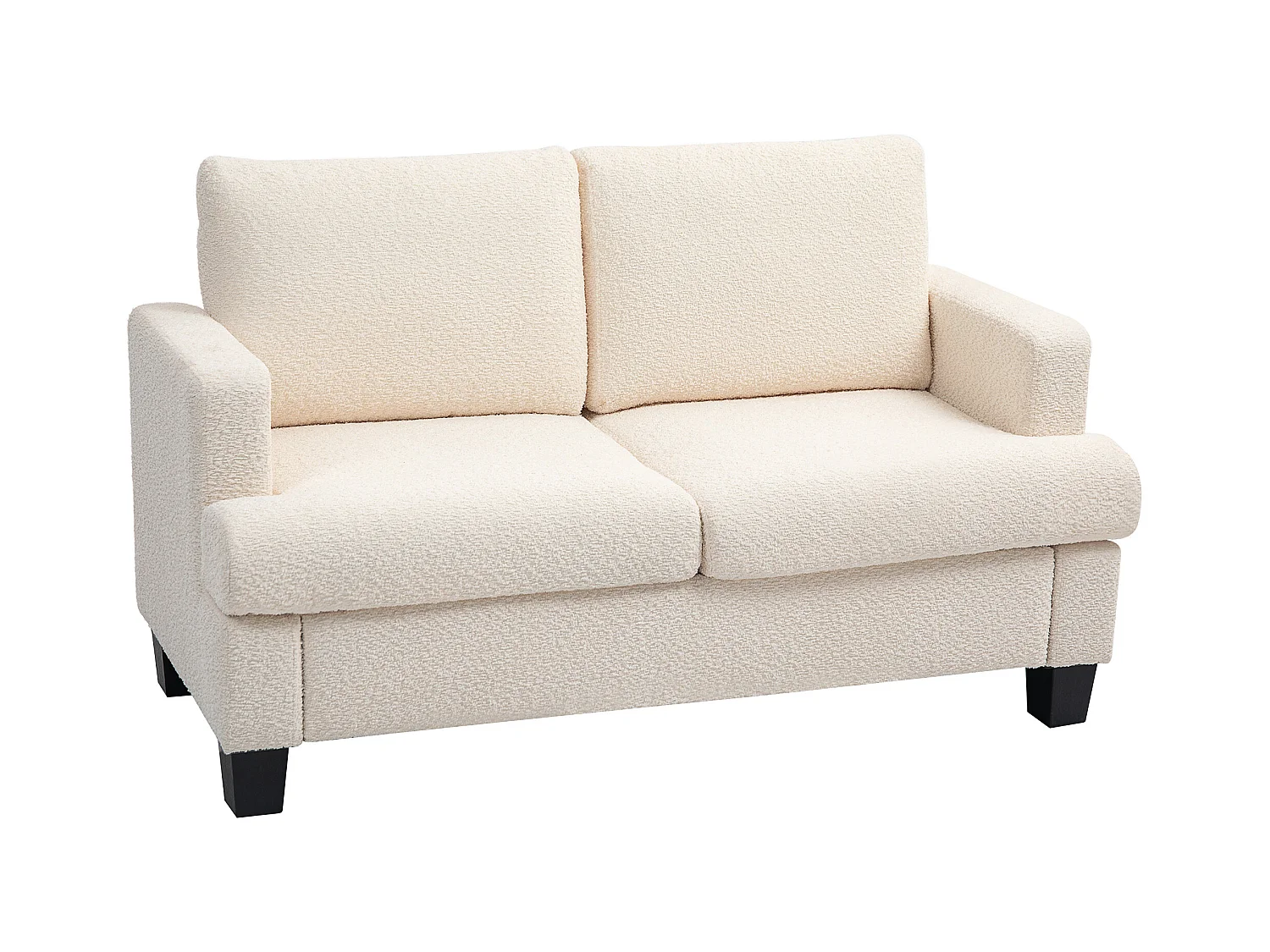 Canapé 2 places effet laine bouclée dim. 140 x 70 x 85 cm piètement bois noir beige clair