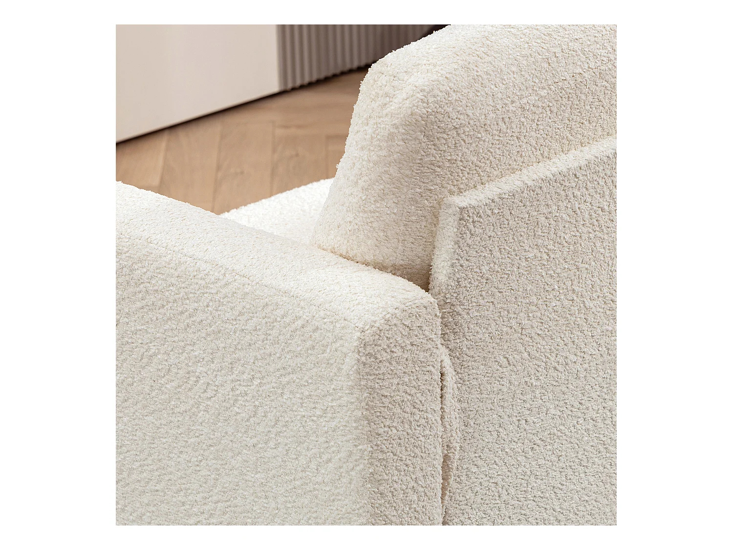 Canapé 2 places effet laine bouclée dim. 140 x 70 x 85 cm piètement bois noir beige clair