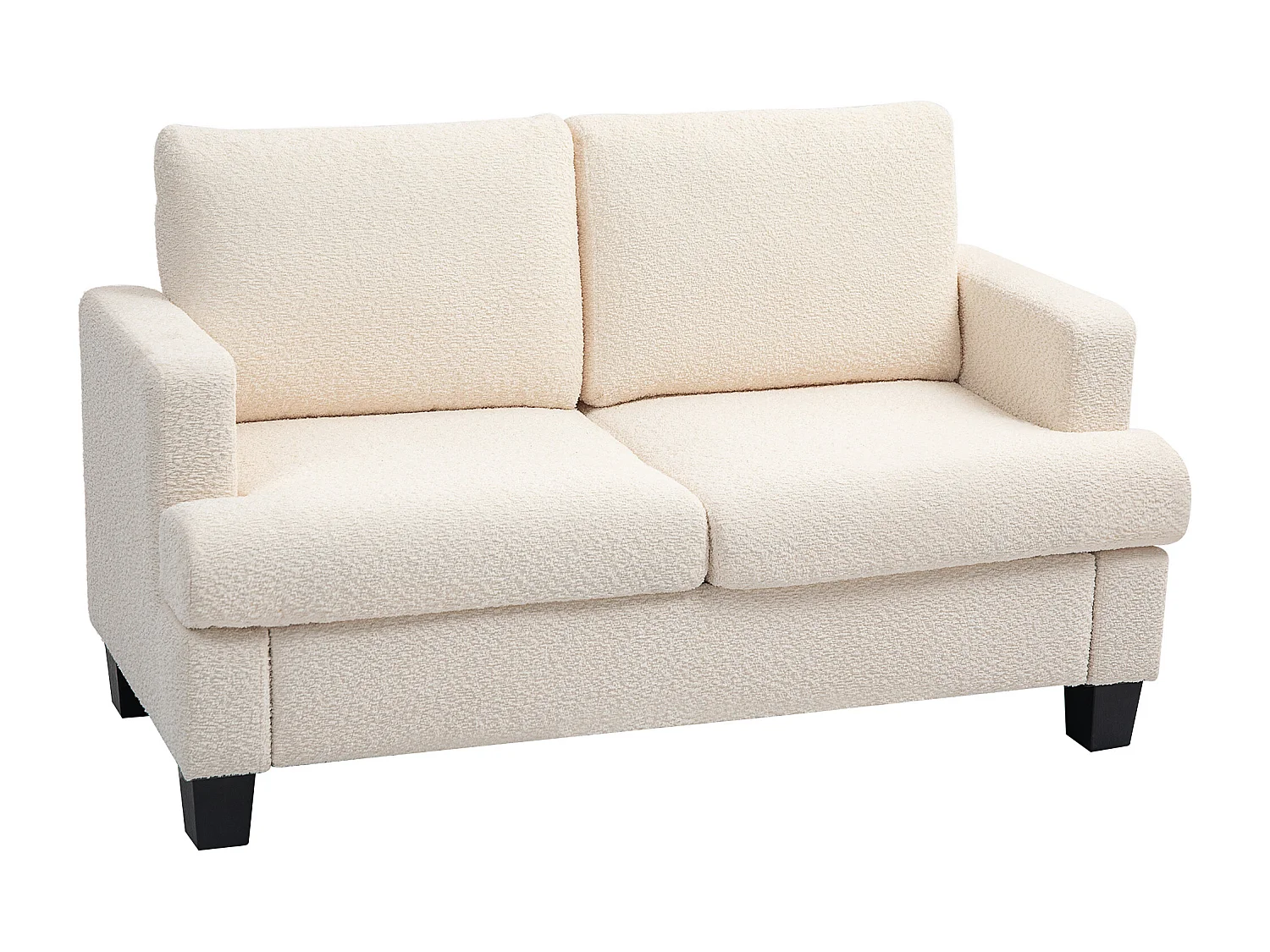 Canapé 2 places effet laine bouclée dim. 140 x 70 x 85 cm piètement bois noir beige clair