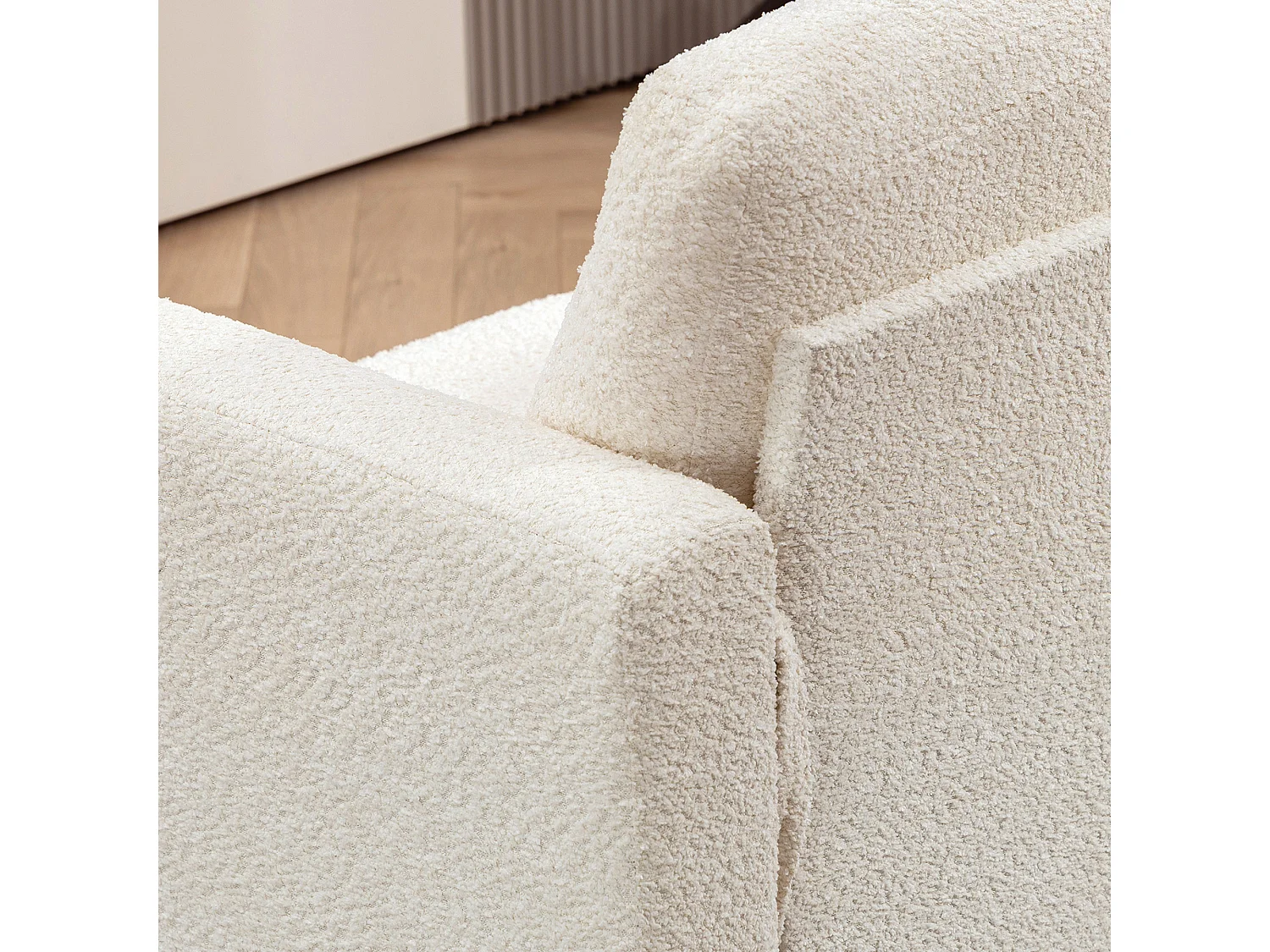 Canapé 2 places effet laine bouclée dim. 140 x 70 x 85 cm piètement bois noir beige clair