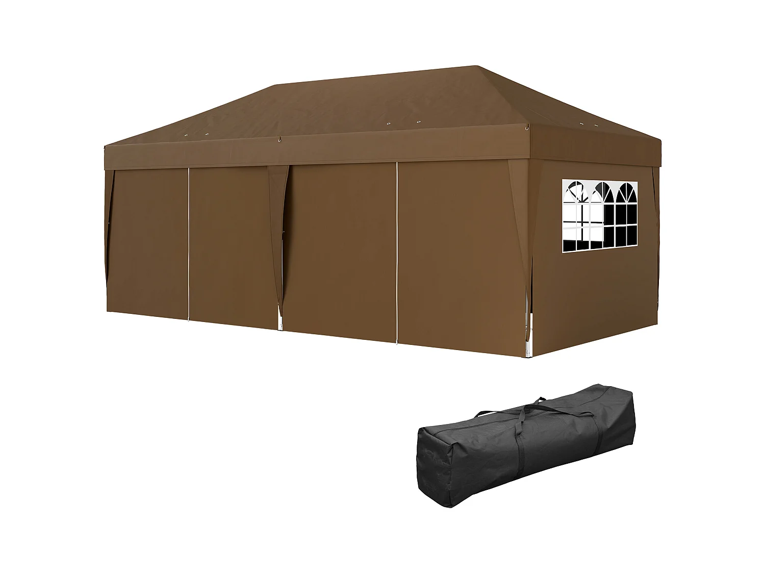 Tonnelle barnum pliant pop-up 5,9L x 2,95l x 2,85H m 6 parois latérales amovibles 4 fenêtres sac de transport chocolat