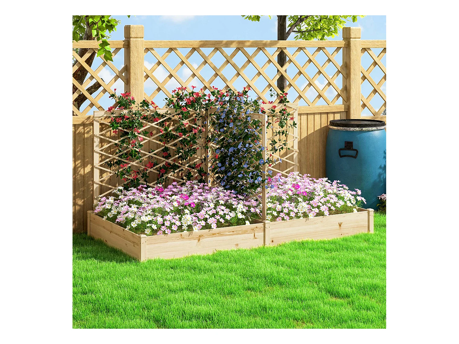 Grande jardinière avec 3 treillis modulables dim. 222 x 114 x H.109cm bois sapin pré-huilé