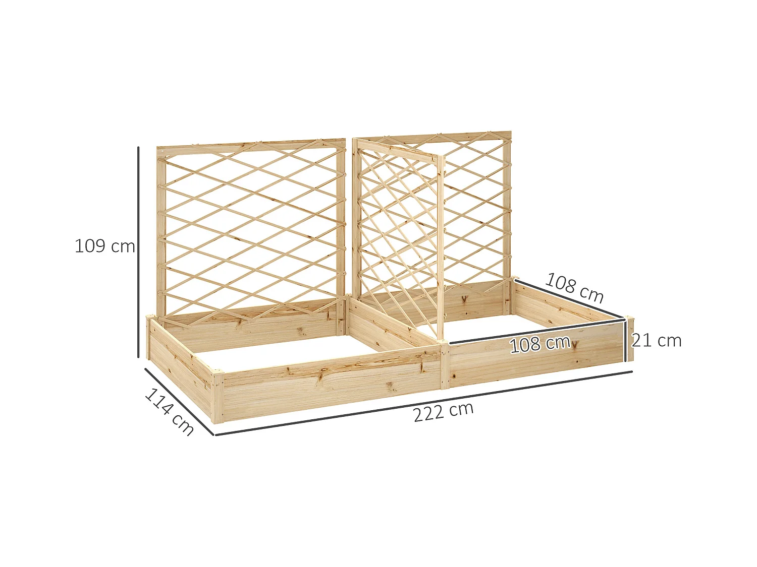 Grande jardinière avec 3 treillis modulables dim. 222 x 114 x H.109cm bois sapin pré-huilé