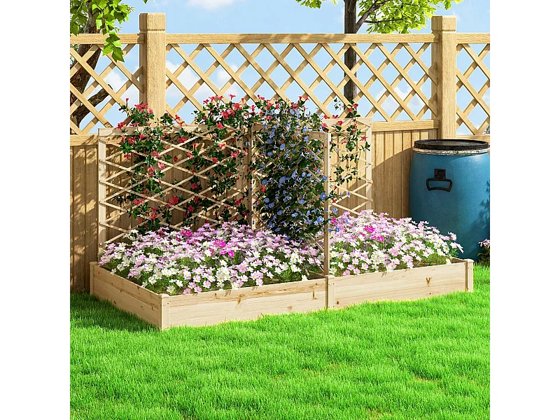 Grande jardinière avec 3 treillis modulables dim. 222 x 114 x H.109cm bois sapin pré-huilé