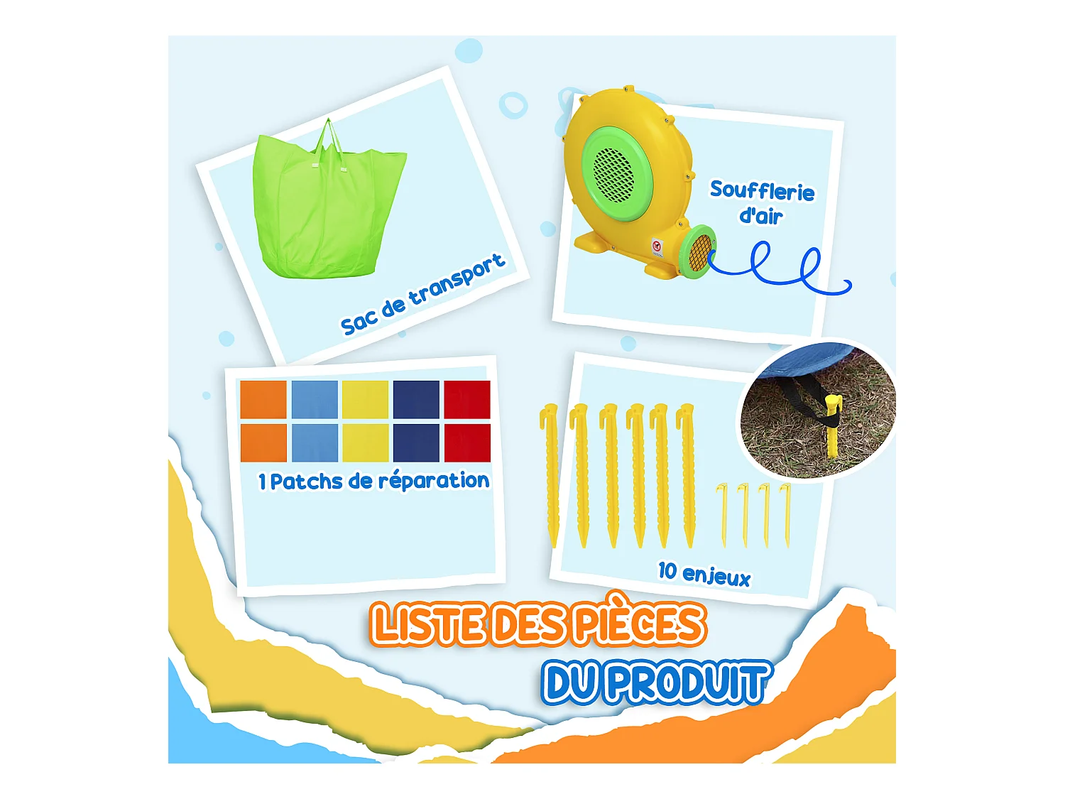 Château gonflable enfant 4 en 1 - toboggan, trampoline, panier basket-ball, piscine - nombreux accesoires