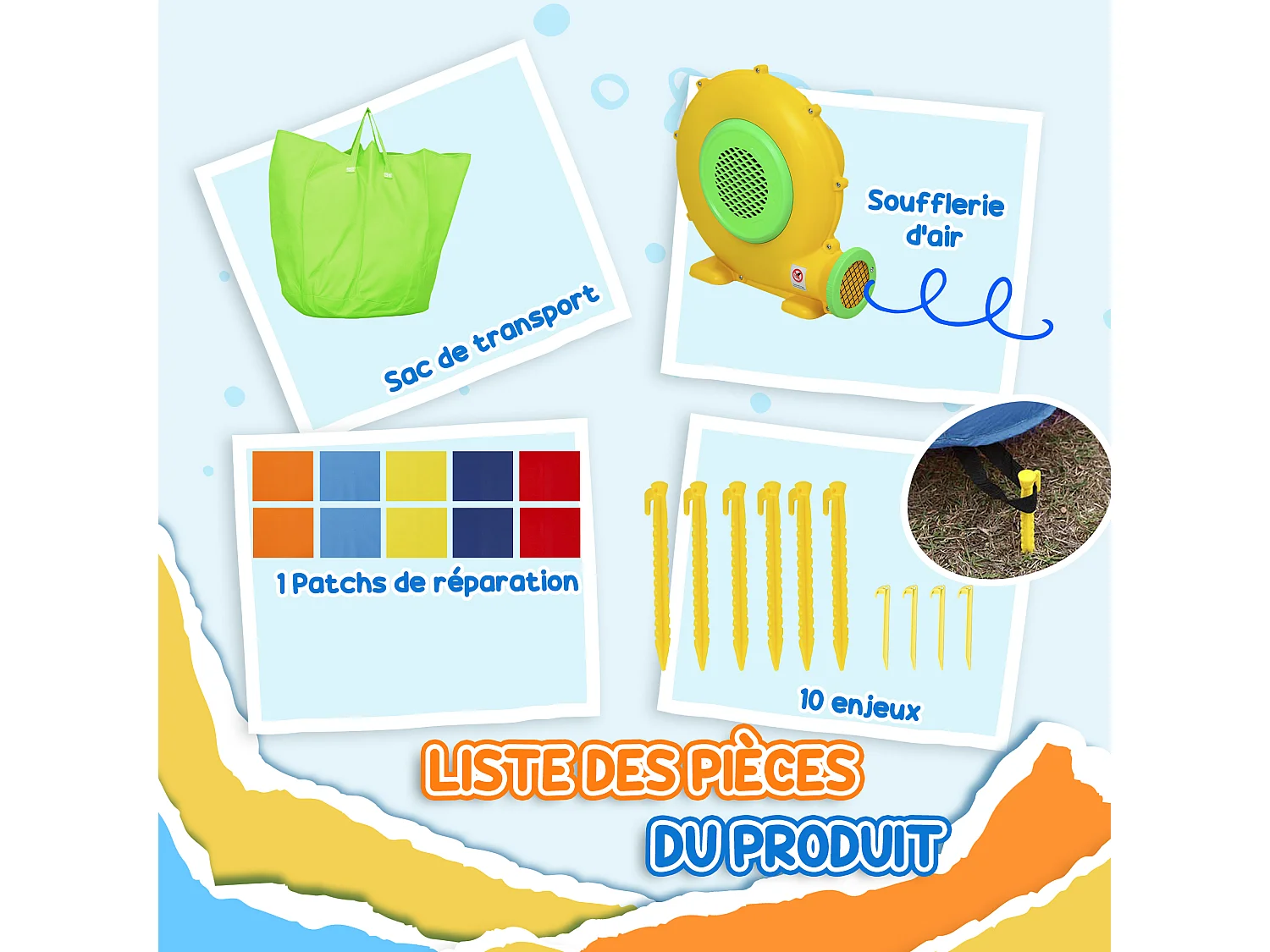 Château gonflable enfant 4 en 1 - toboggan, trampoline, panier basket-ball, piscine - nombreux accesoires