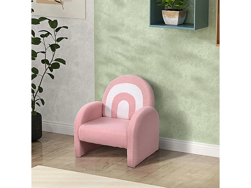 Fauteuil enfant design motif arc en ciel effet laine bouclé grand confort blanc rose