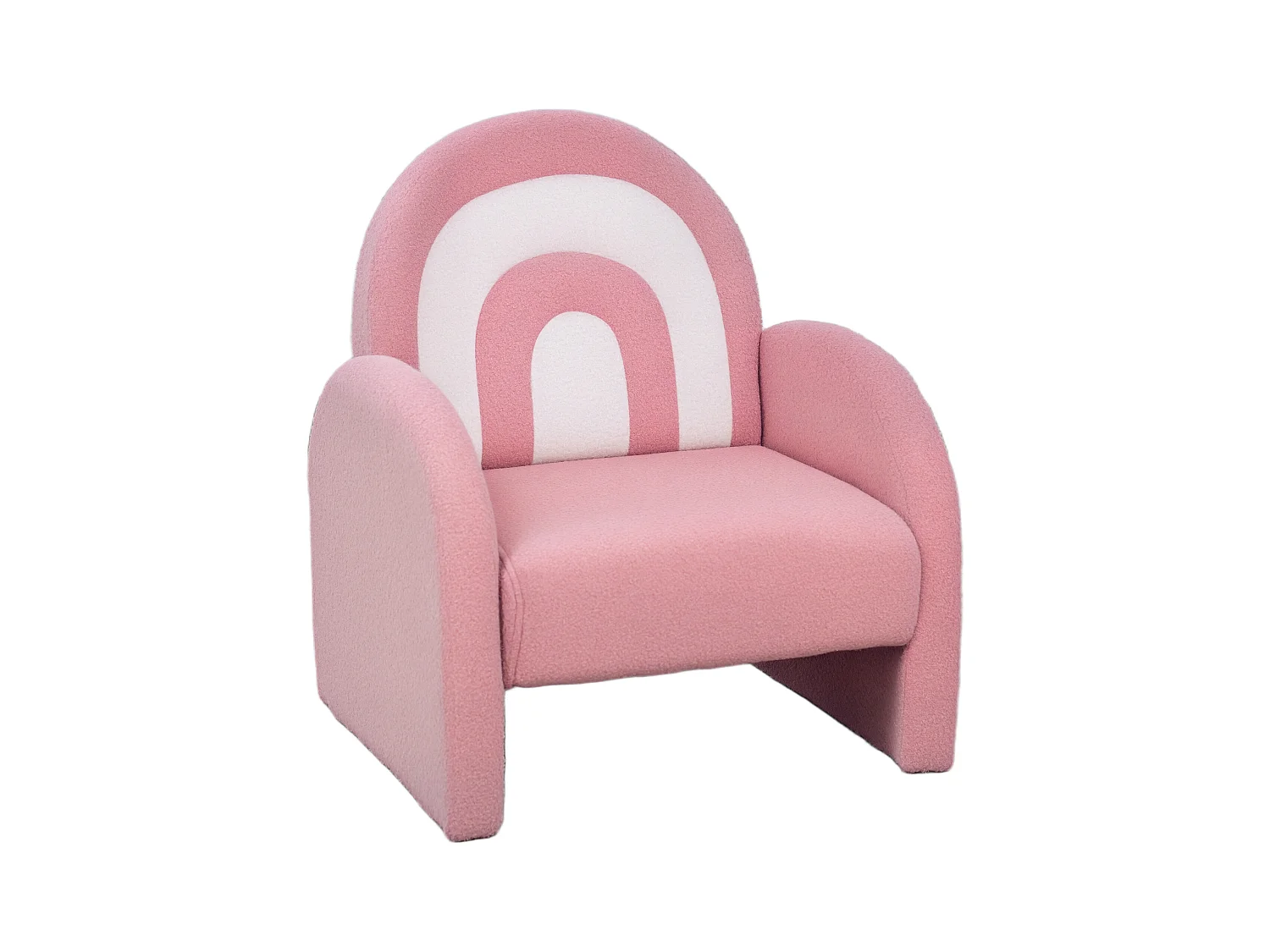 Fauteuil enfant design motif arc en ciel effet laine bouclé grand confort blanc rose