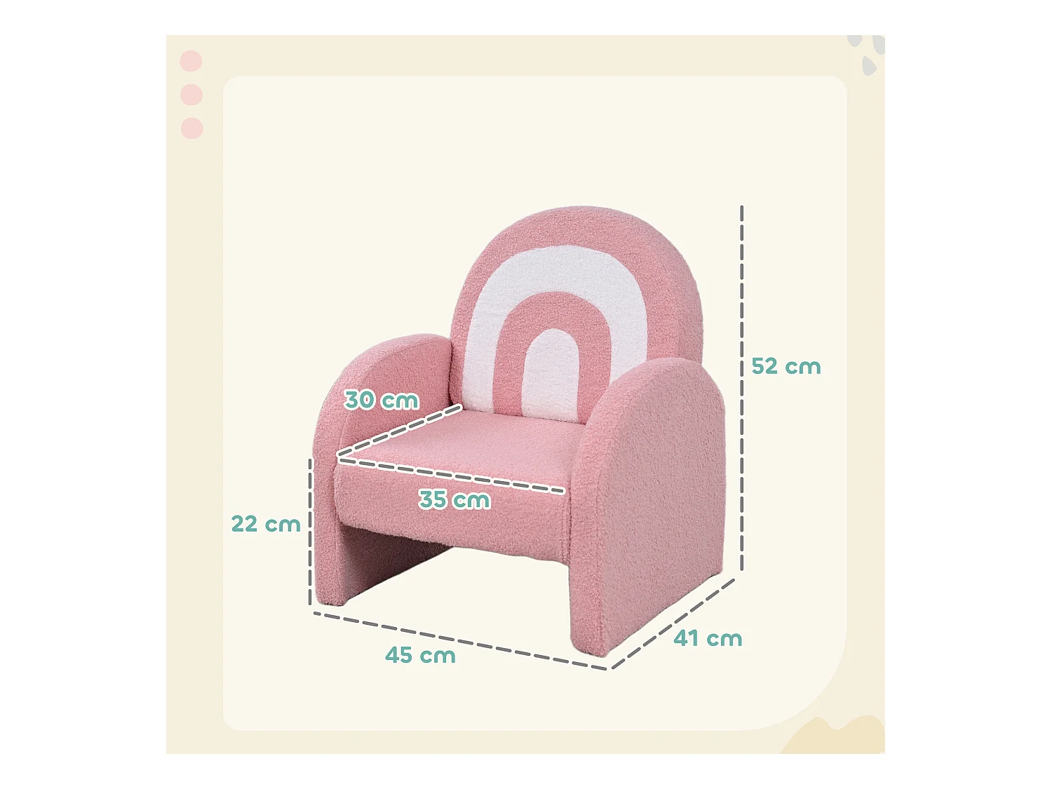 Fauteuil enfant design motif arc en ciel effet laine bouclé grand confort blanc rose