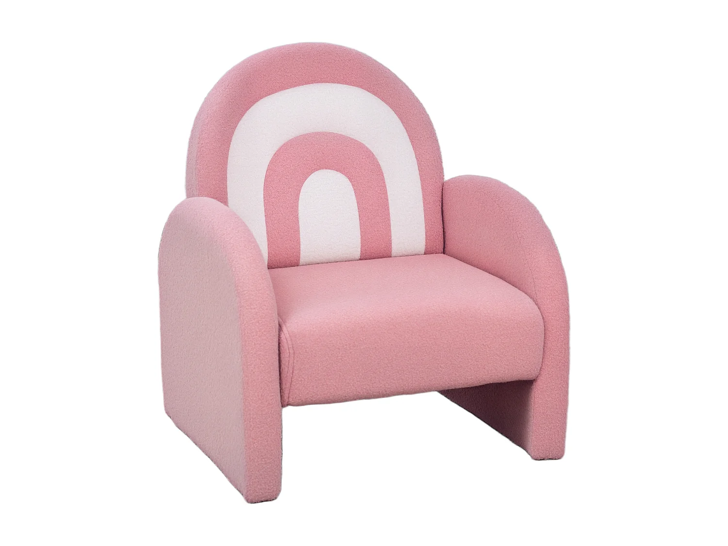Fauteuil enfant design motif arc en ciel effet laine bouclé grand confort blanc rose