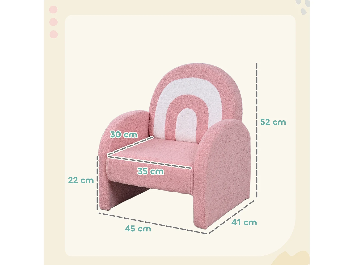 Fauteuil enfant design motif arc en ciel effet laine bouclé grand confort blanc rose