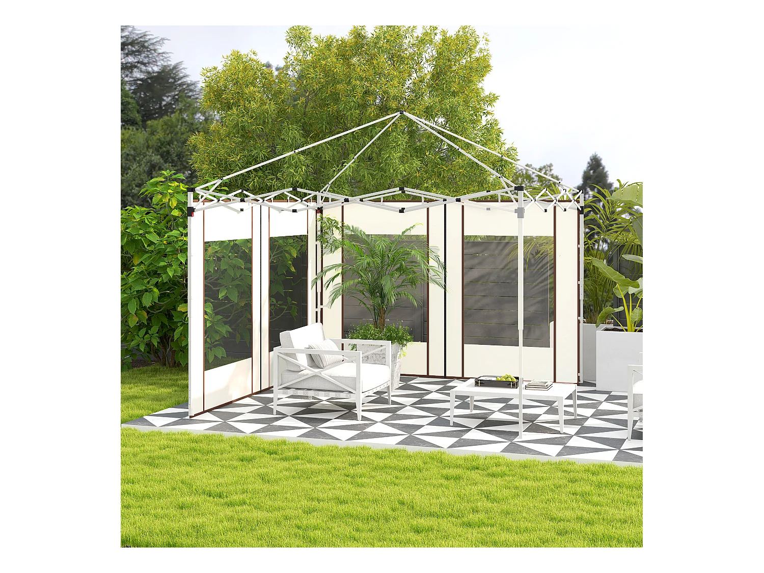 Lot de 2 panneaux latéraux barnum tonnelle 6x3 m ou 3x3 m fenêtres oxford blanc