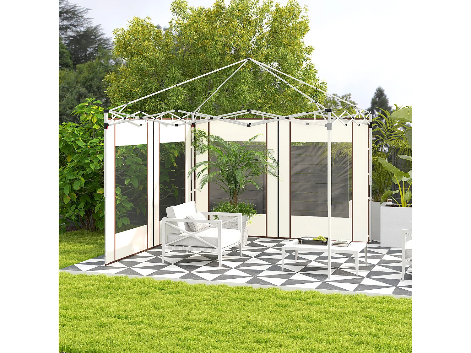 Lot de 2 panneaux latéraux barnum tonnelle 6x3 m ou 3x3 m fenêtres oxford blanc