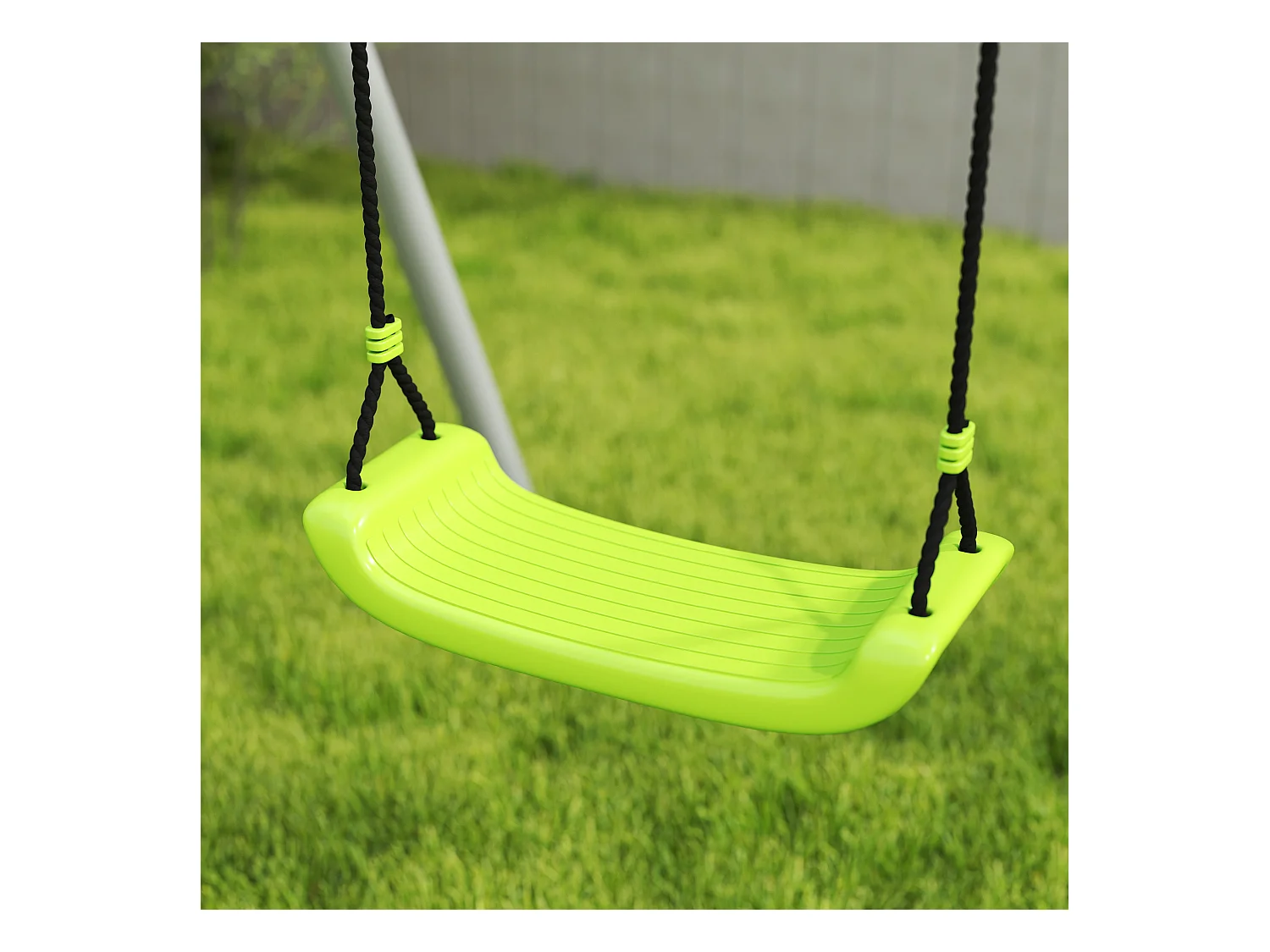 Portique balançoire enfant 4 en 1 - face à face, balançoire, panier basket-ball, cible football - acier gris vert pomme