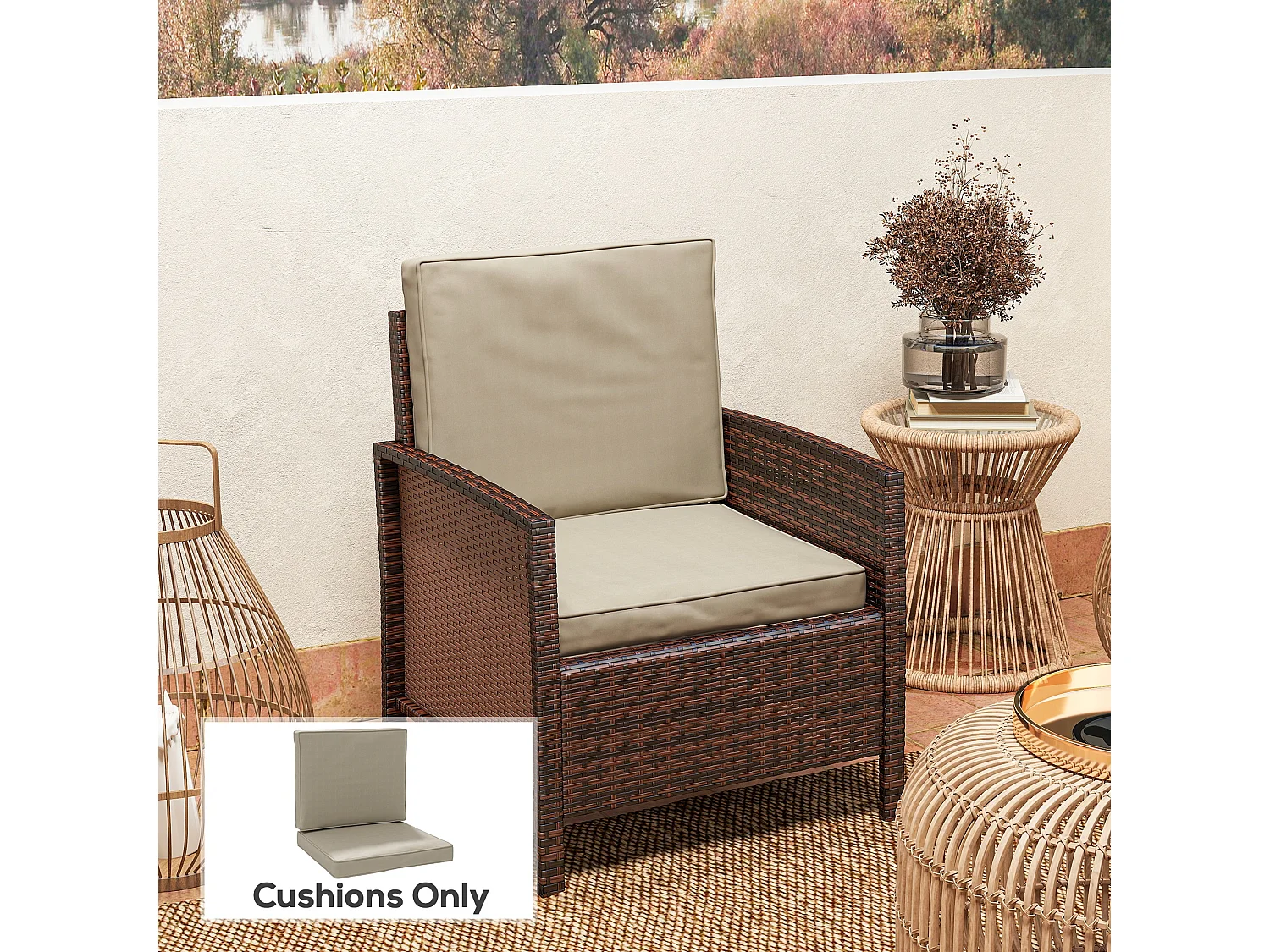 Coussins de fauteuil de jardin zippés déhoussables - galettes de chaise de jardin - épais rembourrage 7 cm - polyester haute densité kaki