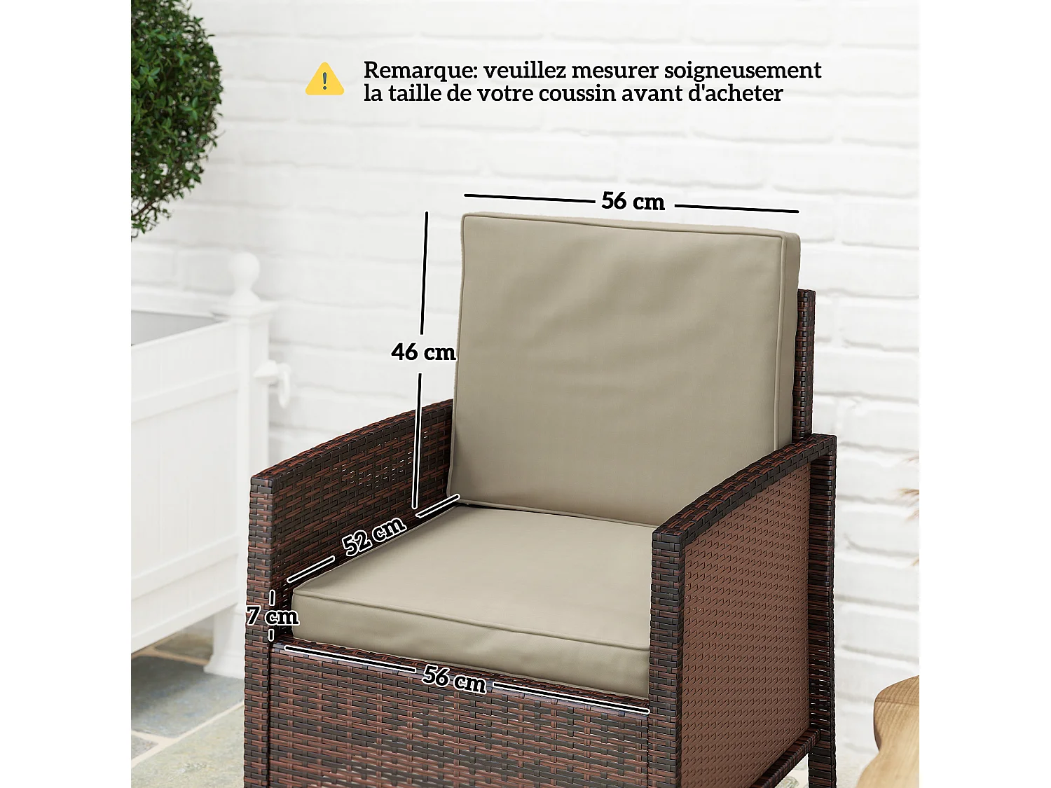 Coussins de fauteuil de jardin zippés déhoussables - galettes de chaise de jardin - épais rembourrage 7 cm - polyester haute densité kaki