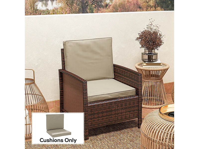 Coussins de fauteuil de jardin zippés déhoussables - galettes de chaise de jardin - épais rembourrage 7 cm - polyester haute densité kaki