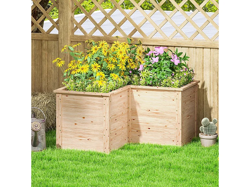 Carré de potager en bois - jardinière d'angle - dim. 120 x 120 x 62 cm - bois sapin naturel