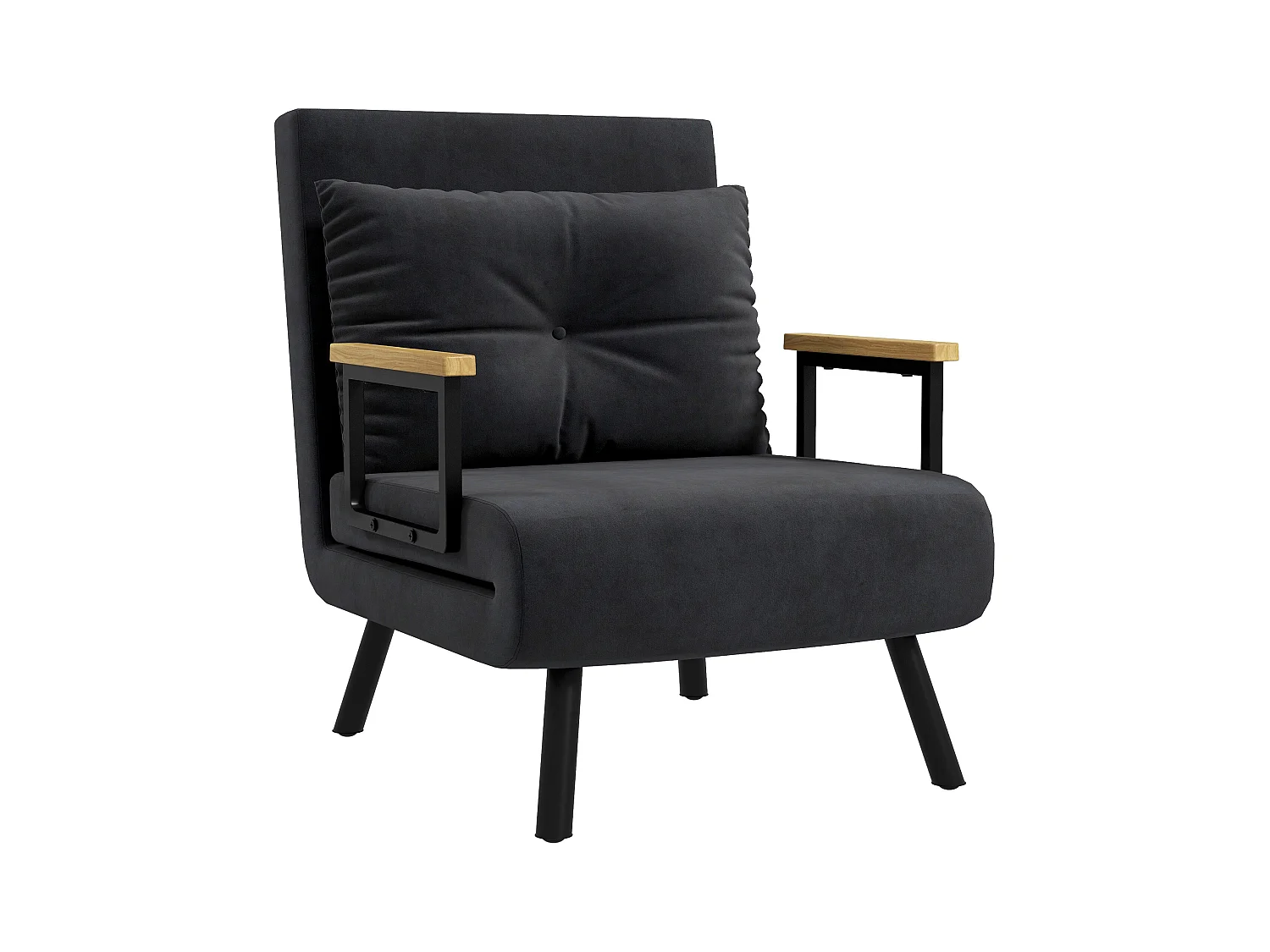 Fauteuil convertible 3 en 1 chauffeuse lit dossier réglable coussin accoudoirs bois velours noir