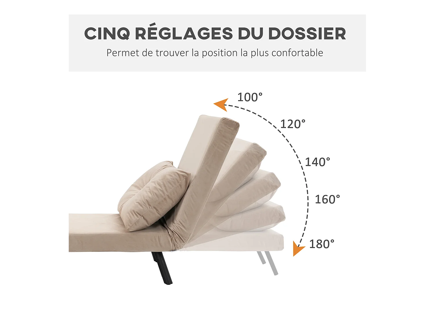 Fauteuil convertible 3 en 1 chauffeuse lit dossier réglable coussin accoudoirs bois velours beige