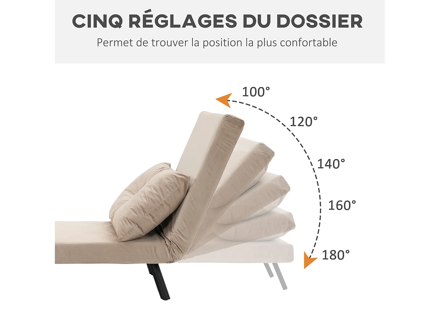 Fauteuil convertible 3 en 1 chauffeuse lit dossier réglable coussin accoudoirs bois velours beige