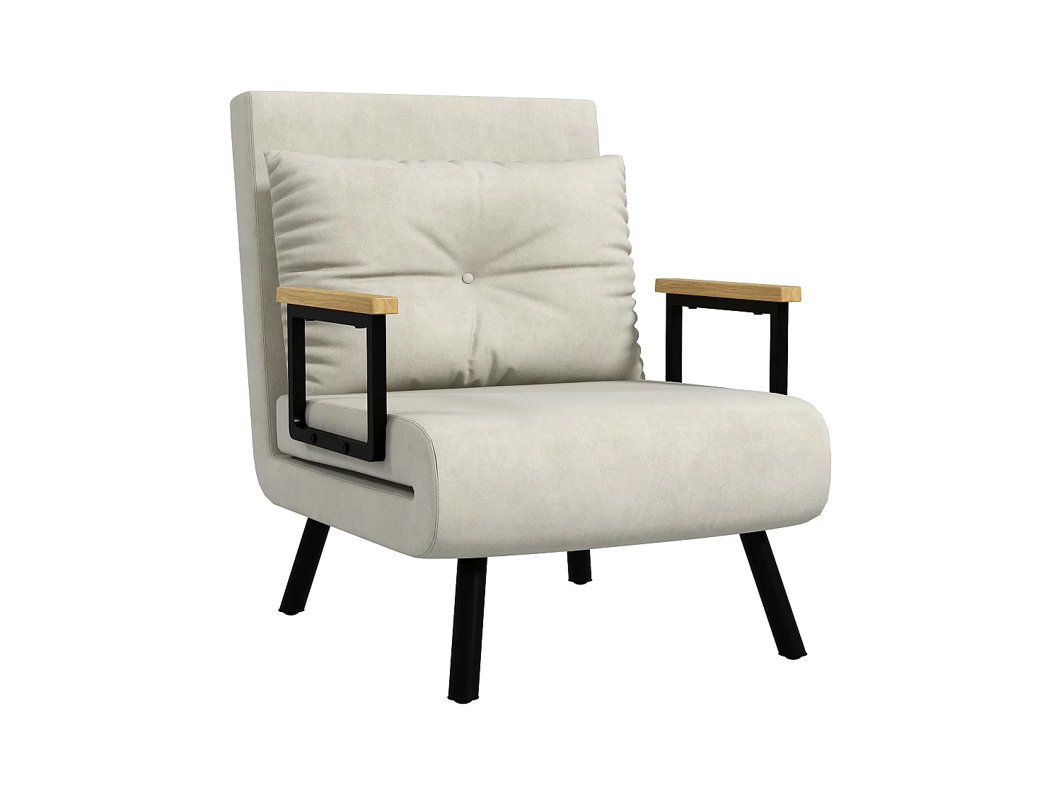 Fauteuil convertible 3 en 1 chauffeuse lit dossier réglable coussin accoudoirs bois velours crème