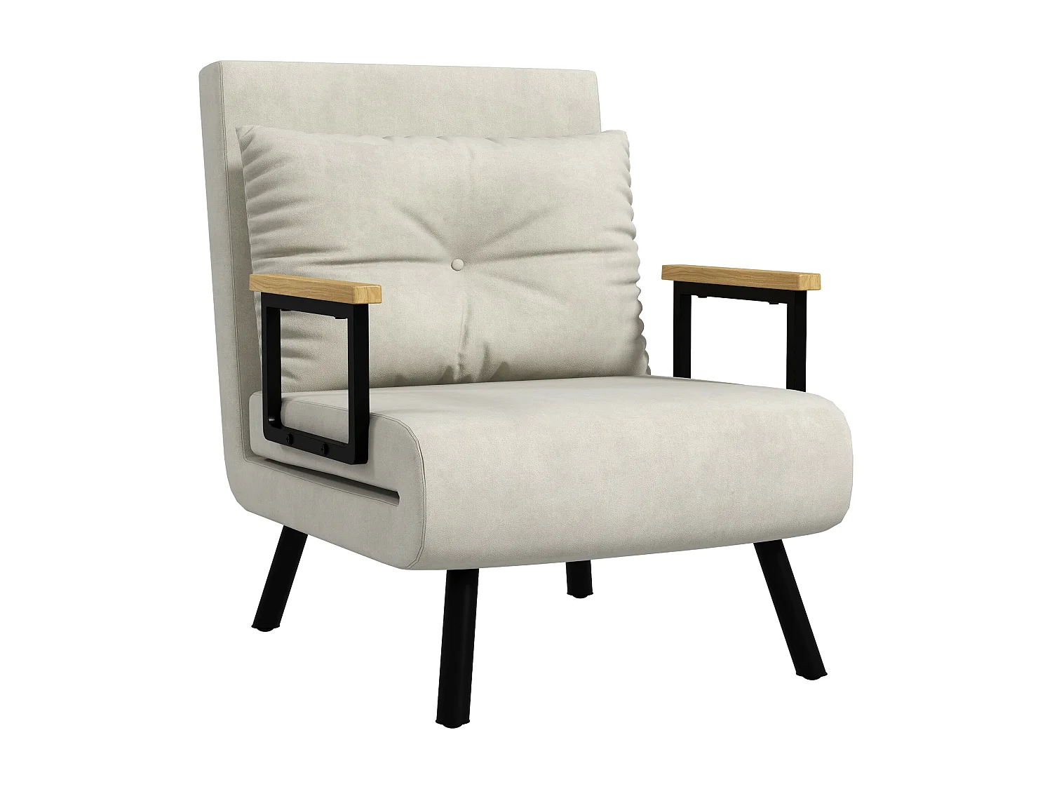 Fauteuil convertible 3 en 1 chauffeuse lit dossier réglable coussin accoudoirs bois velours crème