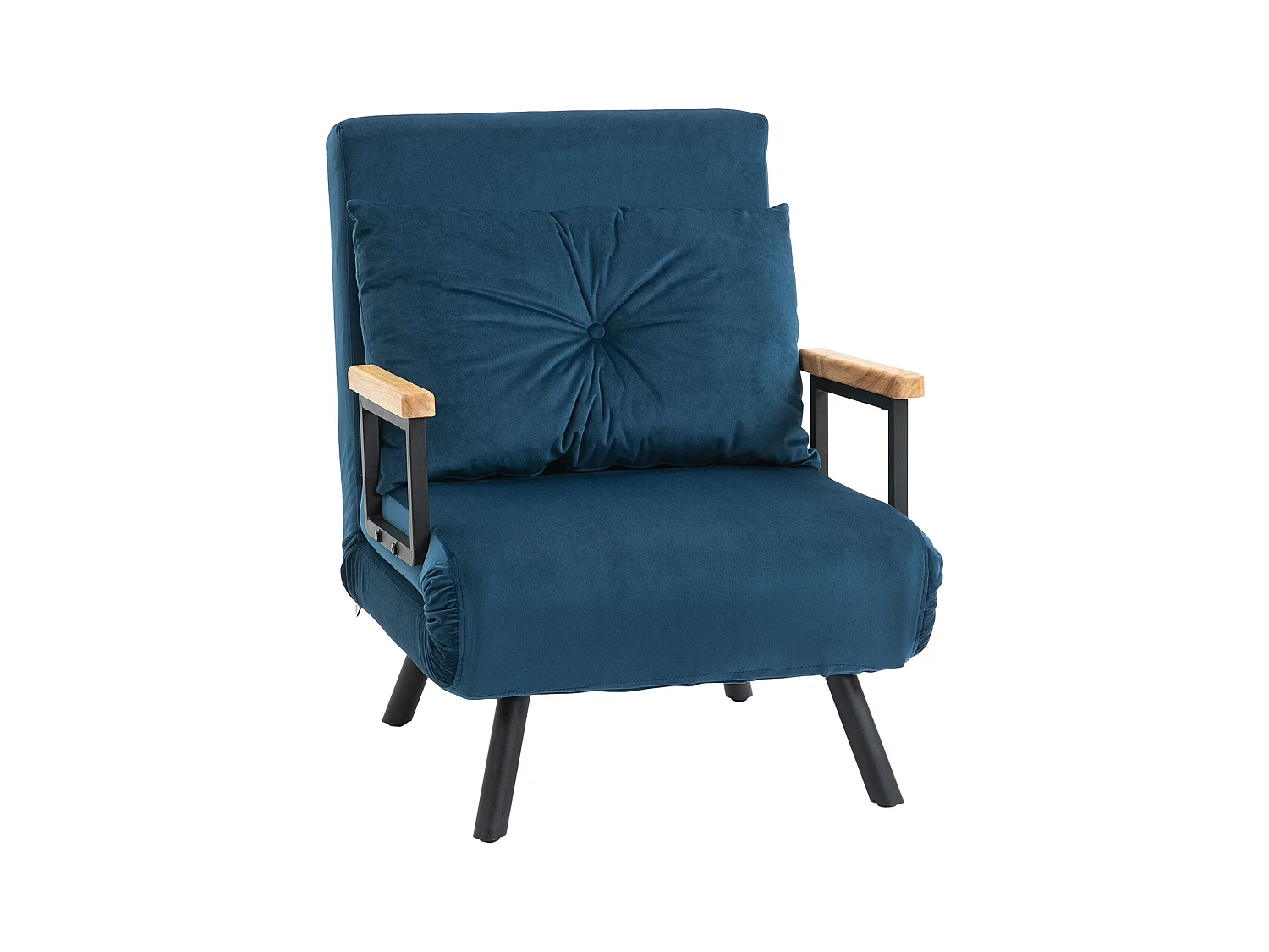 Fauteuil convertible 3 en 1 chauffeuse lit dossier réglable coussin accoudoirs bois velours bleu