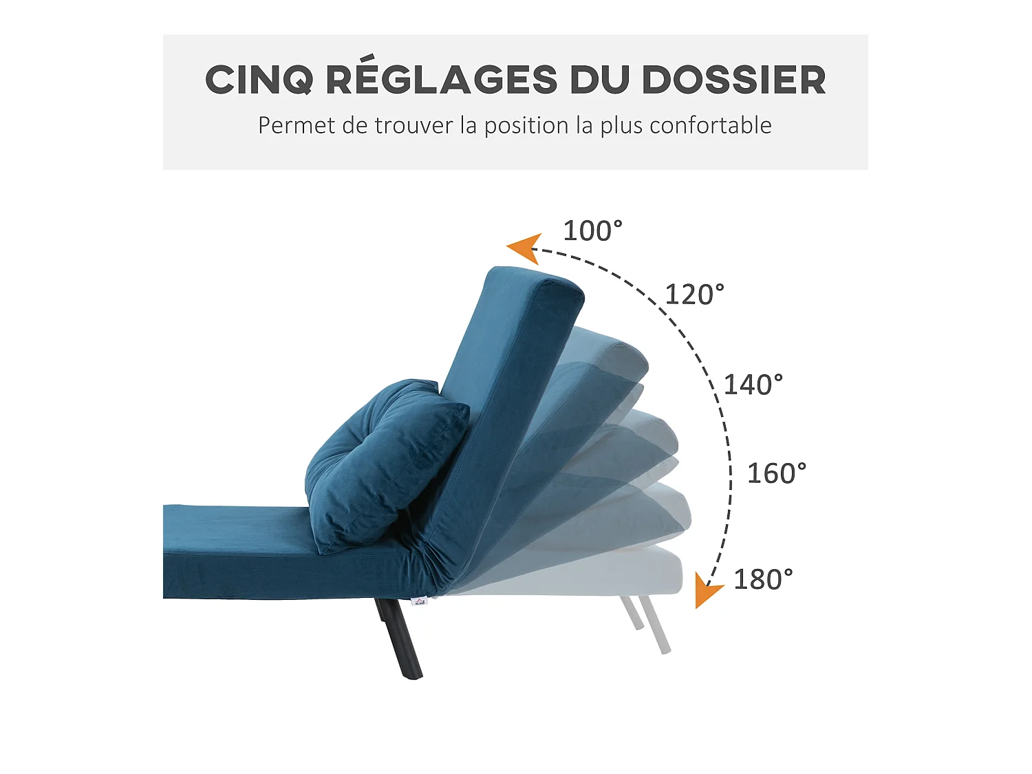 Fauteuil convertible 3 en 1 chauffeuse lit dossier réglable coussin accoudoirs bois velours bleu