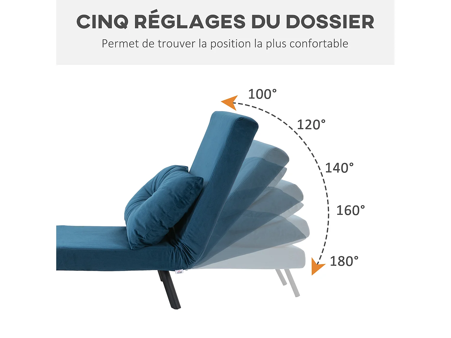 Fauteuil convertible 3 en 1 chauffeuse lit dossier réglable coussin accoudoirs bois velours bleu