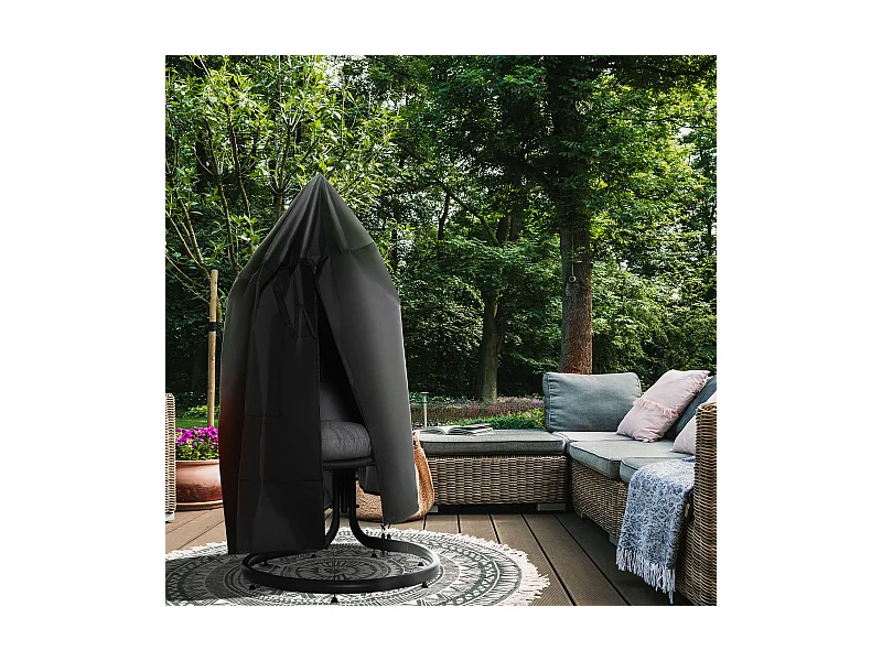 Housse fauteuil suspendu zippée cordon de serrage - dia. 115 x 190H cm - Oxford 210D noir