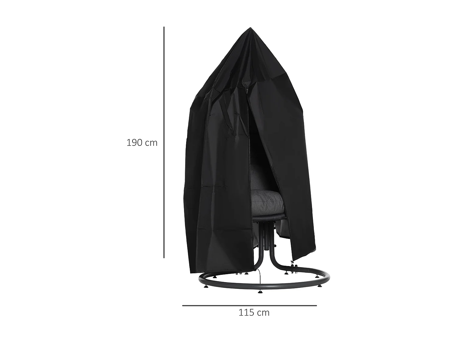 Housse fauteuil suspendu zippée cordon de serrage - dia. 115 x 190H cm - Oxford 210D noir