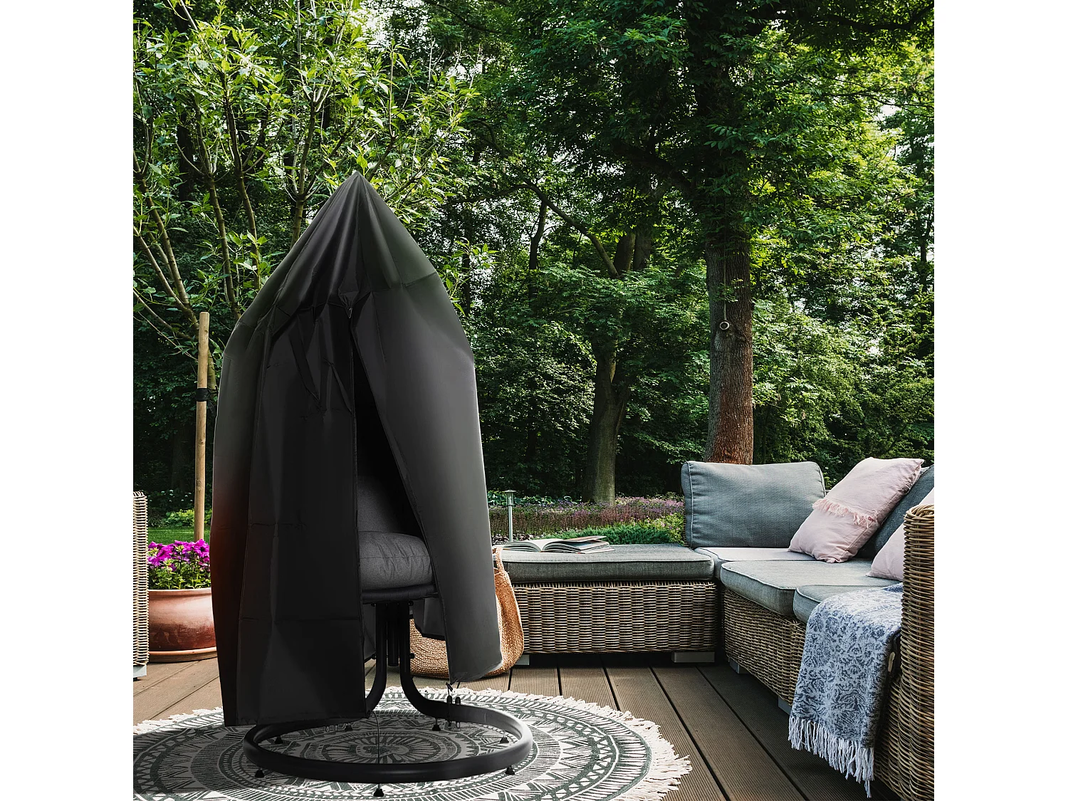 Housse fauteuil suspendu zippée cordon de serrage - dia. 115 x 190H cm - Oxford 210D noir