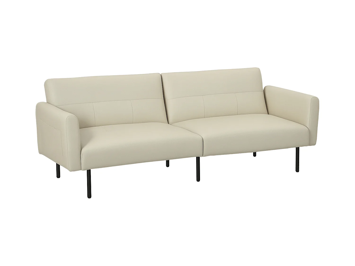 Canapé convertible 3 places dossier réglable poches latérales tissu touffeté beige