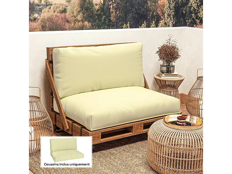 Coussins palette 2 places - coussins de palettes assise 120 x 80 cm dossier 120 x 45 cm - épaisseur 20 cm - tissu écru