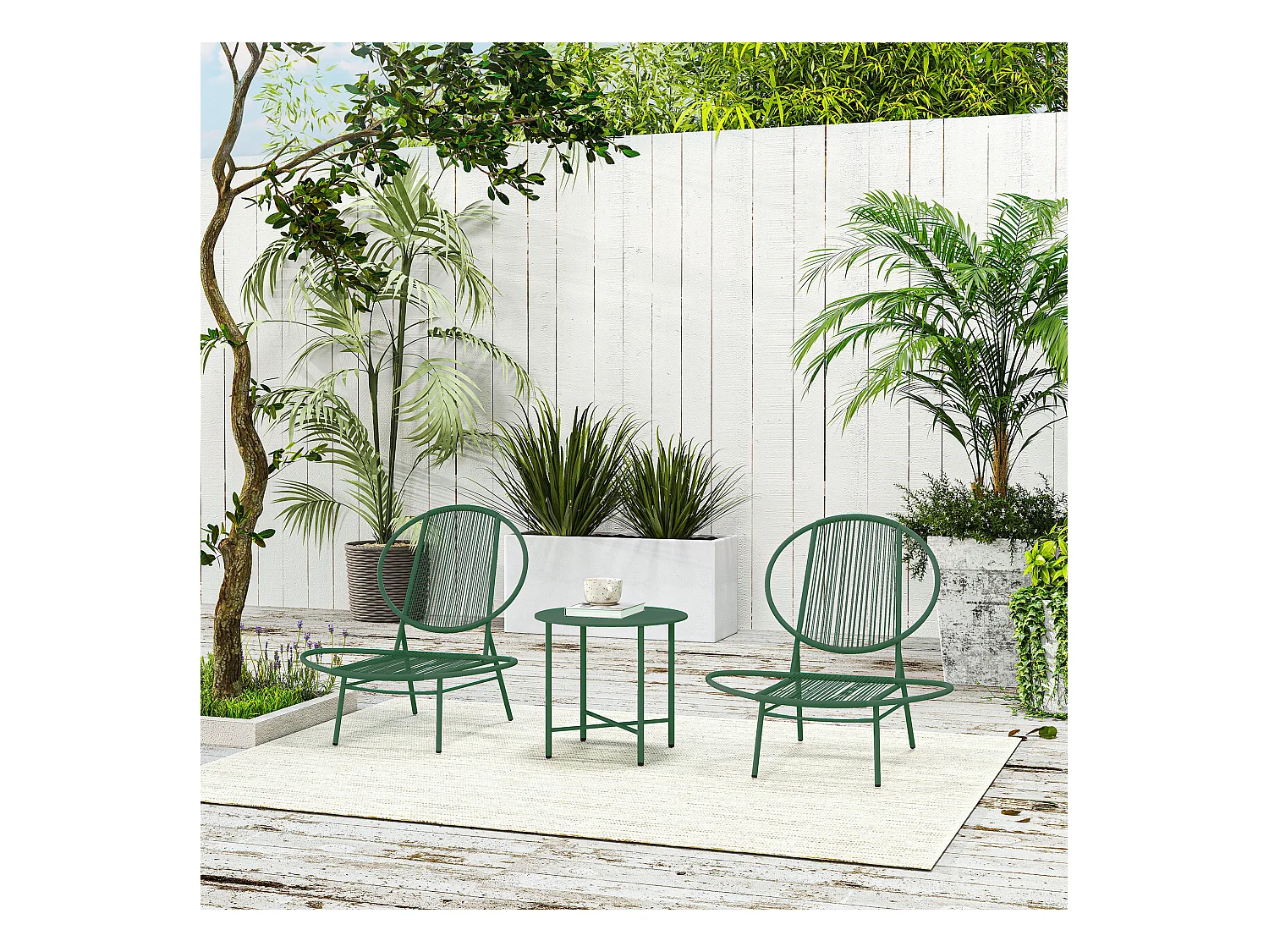 Ensemble salon de jardin design Acapulco 2 personnes 3 pièces acier PE filaire vert