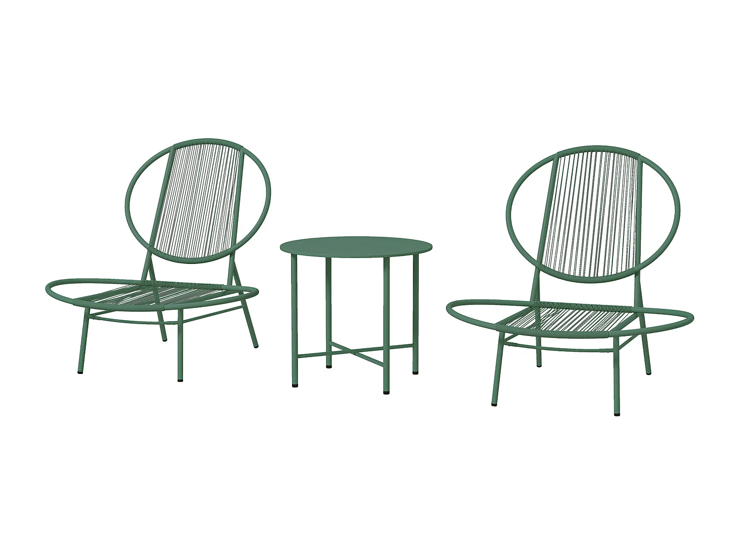 Ensemble salon de jardin design Acapulco 2 personnes 3 pièces acier PE filaire vert